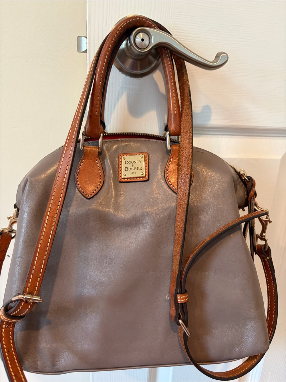Dooney & Bourke Pebble Grain Domed Satchel Brown & Red